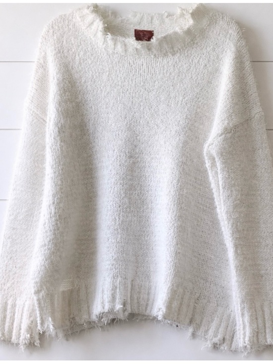 POL Sweaters - POL Distressed Eyelash Knit Sweater  Boho Oversized Pullover Boutique Brand